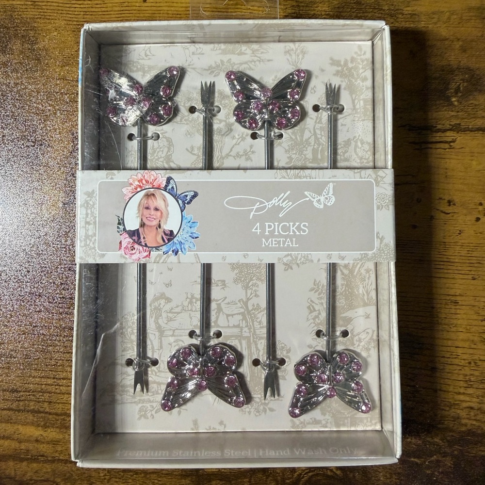 Dolly Parton Set of 4 Butterfly Appetizer Forks. NEW - Picture 3 of 4